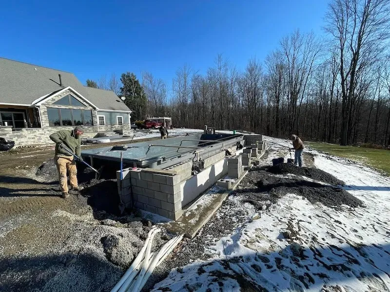 3-tier pool installation Saratoga Springs NY landscape design